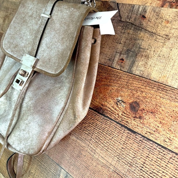 Rare Lanvin Collection 2 Way Shoulder Metallic Leather Taupe Bucket Bag - Picture 3 of 13